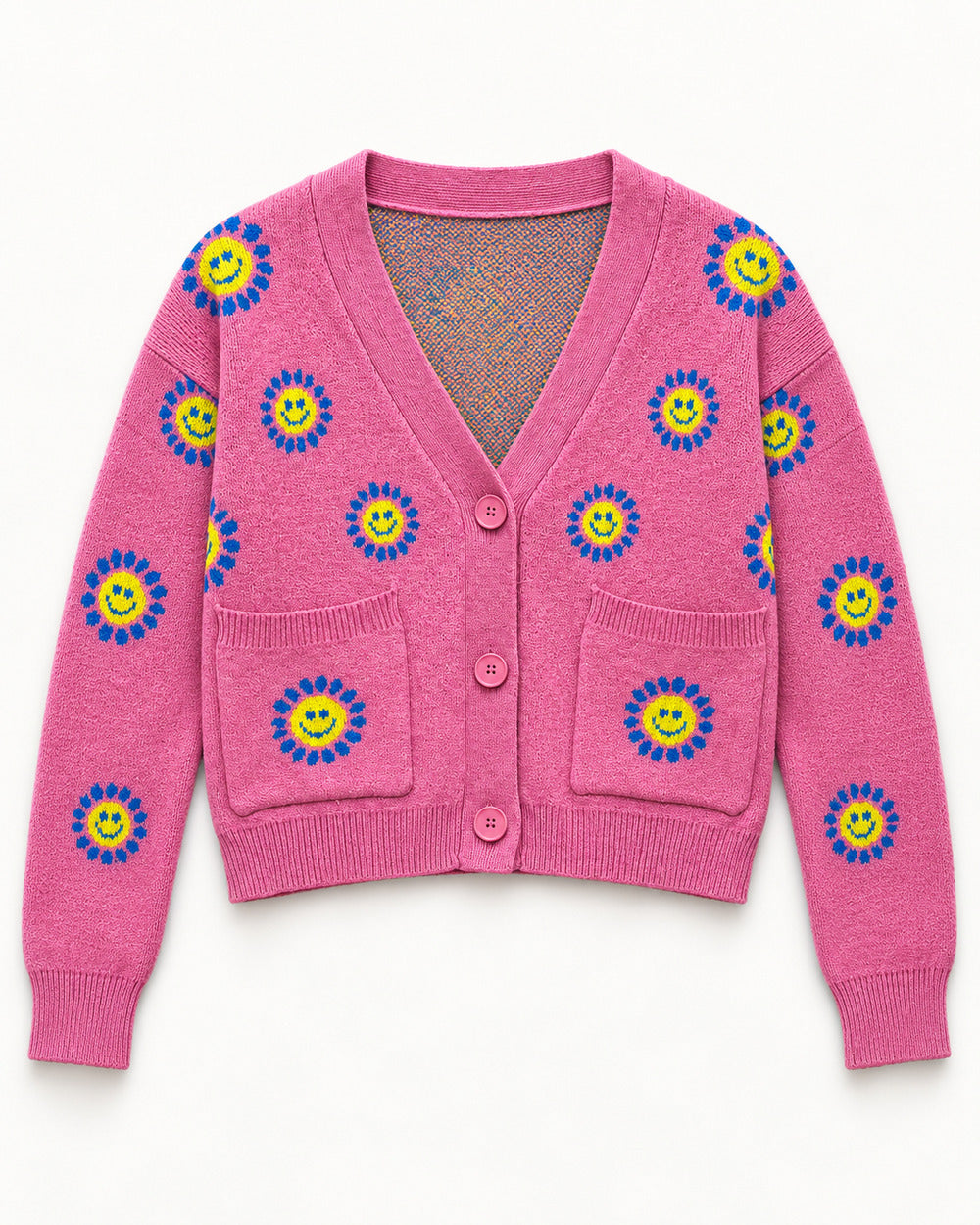 Pink & Beige women's preloved heavy button cardigan, VW-HBC28