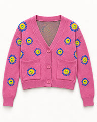 Pink & Beige women's preloved heavy button cardigan, VW-HBC28
