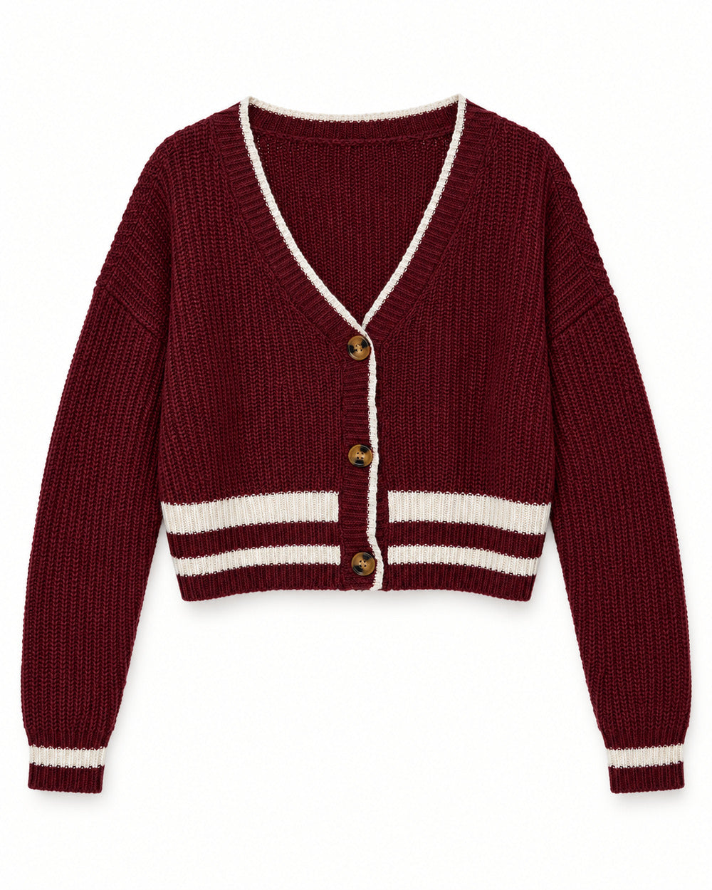 Burgundy & Blush Pink women's preloved heavy button cardigan, VW-HBC286