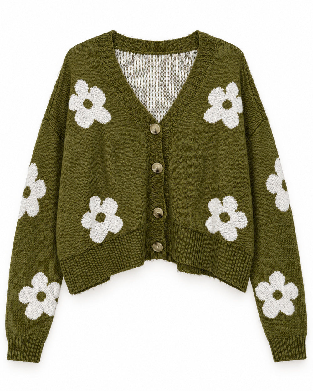 Olive women's preloved heavy button cardigan, VW-HBC287