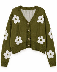 Olive women's preloved heavy button cardigan, VW-HBC287