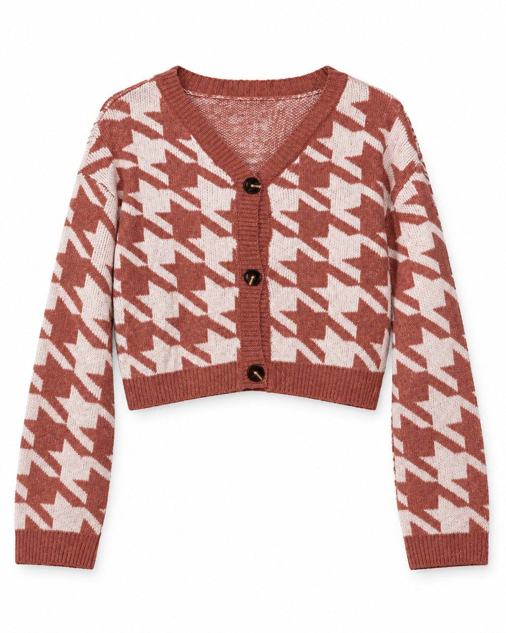 Coral & Brown women's preloved heavy button cardigan, VW-HBC302