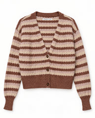 Beige & Taupe women's preloved heavy button cardigan, VW-HBC303