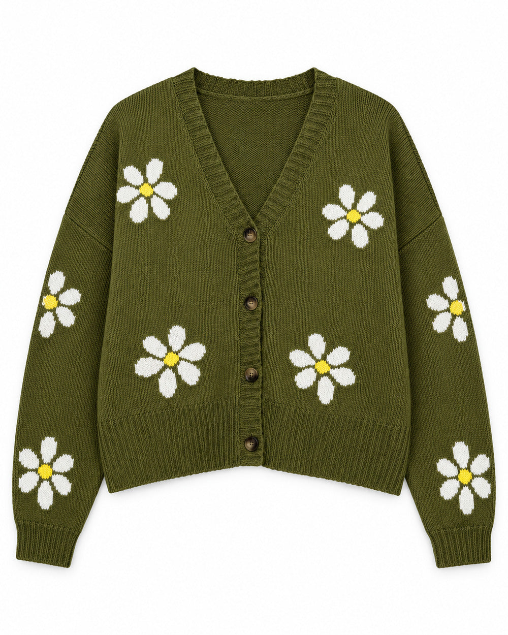 Olive & Beige women's preloved heavy button cardigan, VW-HBC304