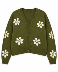 Olive & Beige women's preloved heavy button cardigan, VW-HBC304