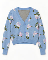 Powder Blue & Grey women's preloved heavy button cardigan, VW-HBC305
