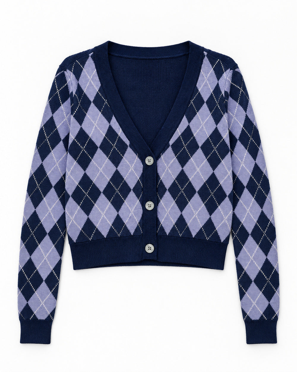 Powder Blue & Navy women's preloved heavy button cardigan, VW-HBC307