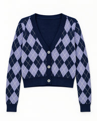 Powder Blue & Navy women's preloved heavy button cardigan, VW-HBC307