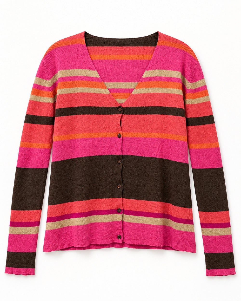 Chocolate Brown & Hot Pink women's preloved heavy button cardigan, VW-HBC34