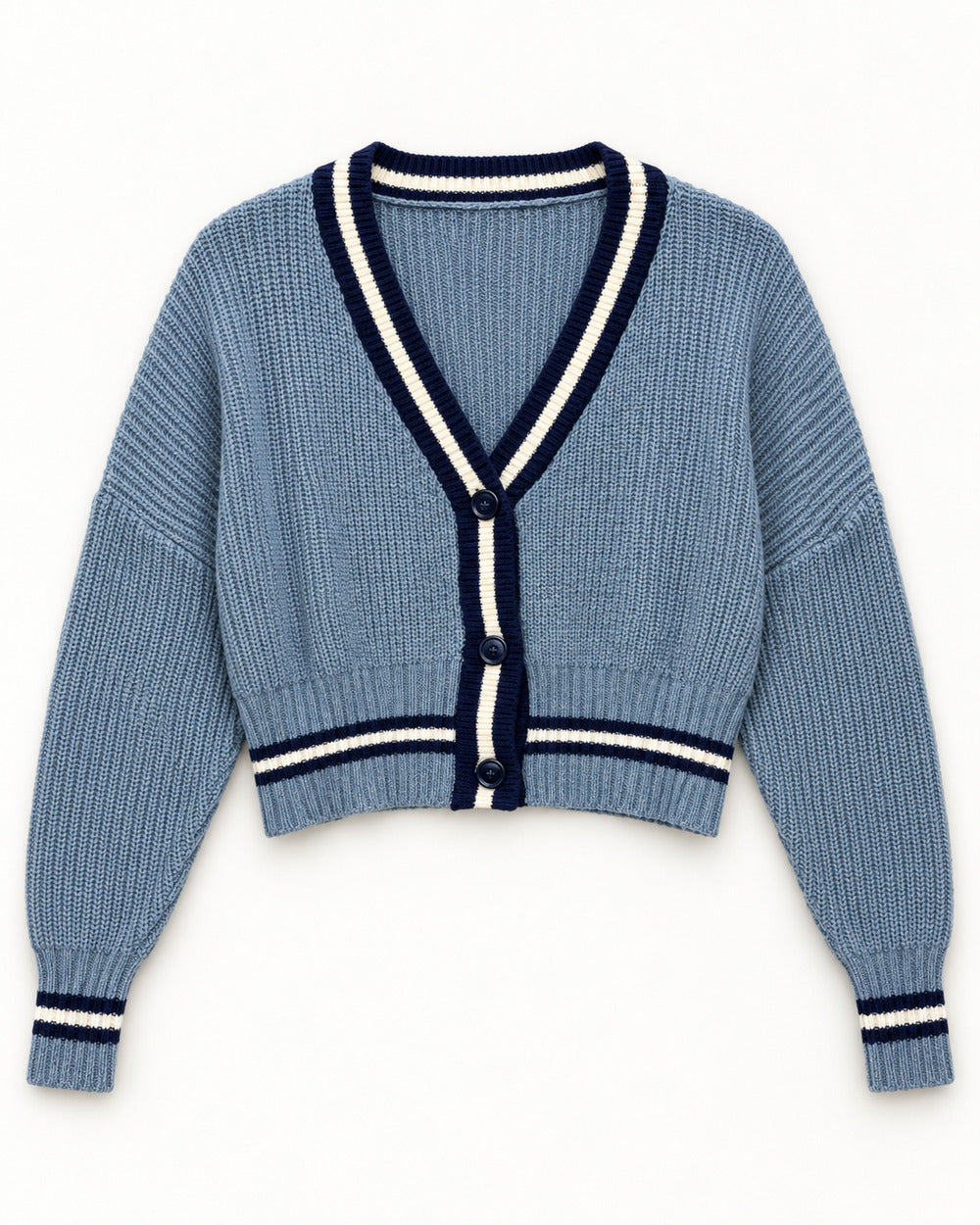 Powder Blue & Navy women's preloved heavy button cardigan, VW-HBC35