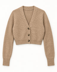 Beige women's preloved heavy button cardigan, VW-HBC39