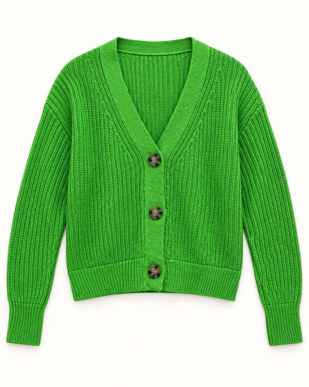 Green women's preloved heavy button cardigan, VW-HBC41