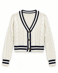 White & Navy women's preloved heavy button cardigan, VW-HBC45