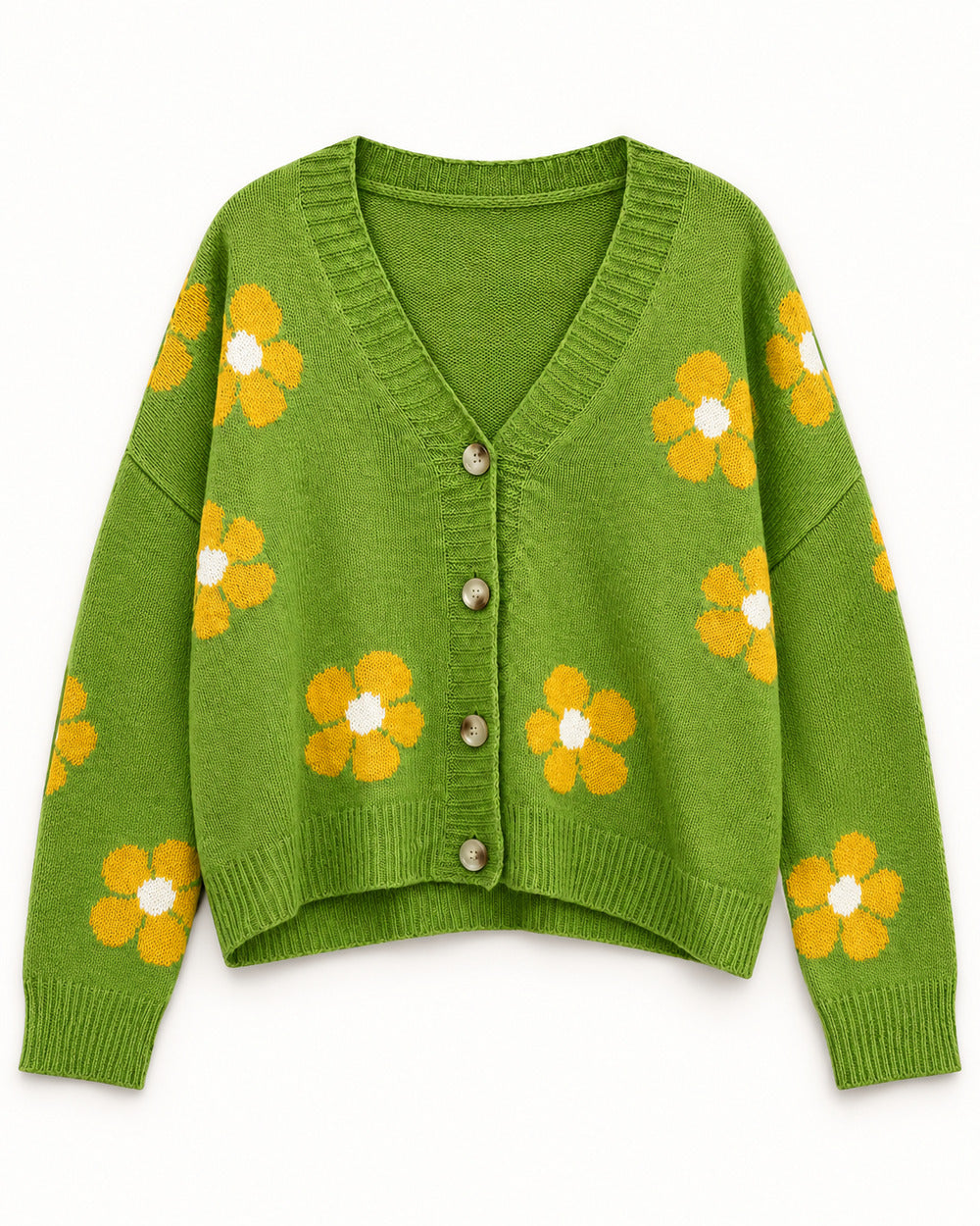 Olive & Yellow women's preloved heavy button cardigan, VW-HBC51