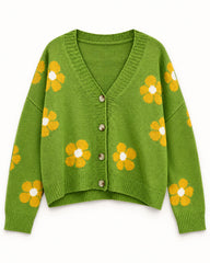 Olive & Yellow women's preloved heavy button cardigan, VW-HBC51