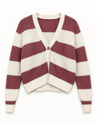 Brown & Pink women's preloved heavy button cardigan, VW-HBC52