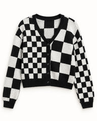 Black & Charcoal Grey women's preloved heavy button cardigan, VW-HBC53
