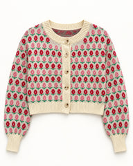 Cream & Blush Pink women's preloved heavy button cardigan, VW-HBC55