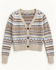 White & Taupe women's preloved heavy button cardigan, VW-HBC56