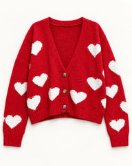 Red & Blush Pink women's preloved heavy button cardigan, VW-HBC62