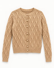 Beige & Camel women's preloved heavy button cardigan, VW-HBC69
