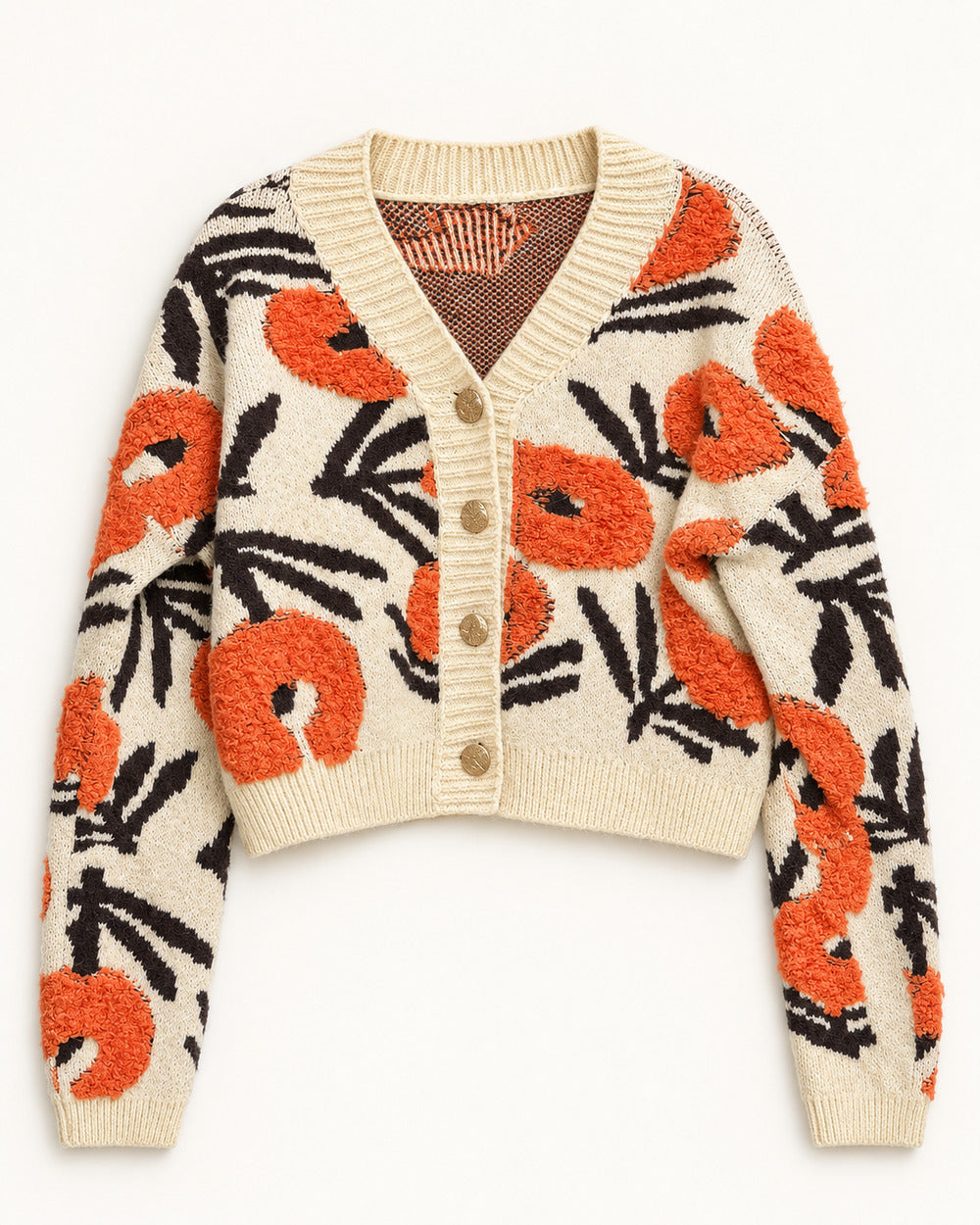 Cream & Rust women's preloved heavy button cardigan, VW-HBC77