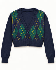 Navy & Teal women's preloved heavy button cardigan, VW-HBC83