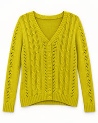 Mustard women's preloved heavy button cardigan, VW-HBC89