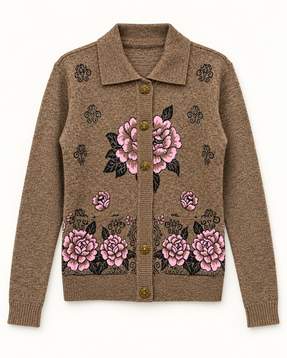 Brown & Taupe women's preloved heavy button cardigan, VW-HBC94