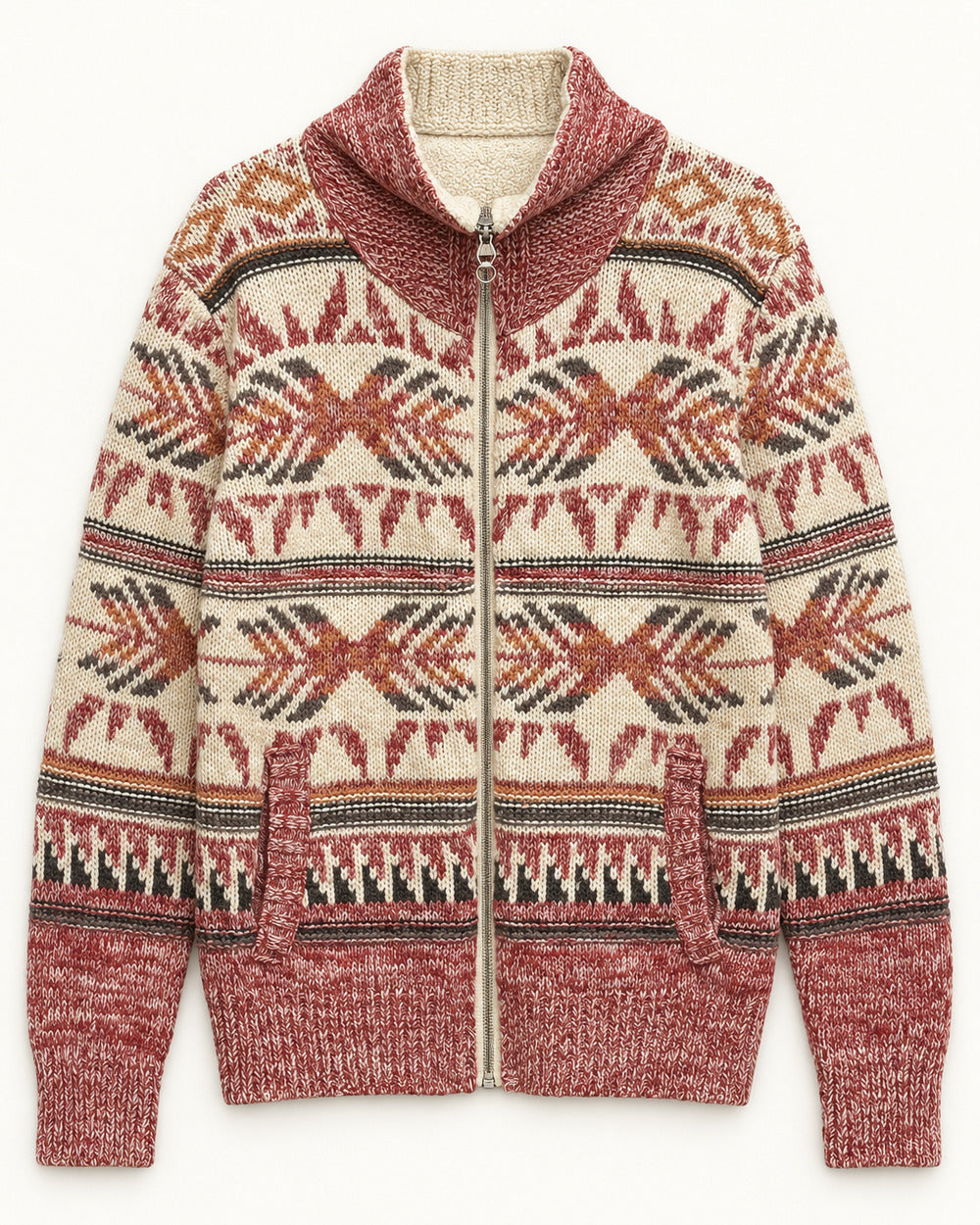 Brown & Coral women's preloved heavy button cardigan, VW-HBC97
