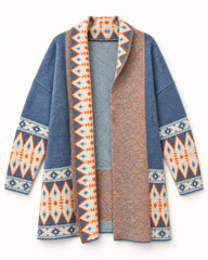 Powder Blue & Beige women's preloved long cardigan, VW-LC02