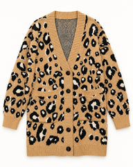 Camel & Charcoal Grey women's preloved long cardigan, VW-LC08