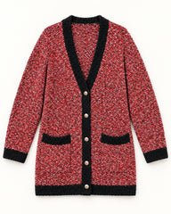 Chocolate Brown & Coral women's preloved long cardigan, VW-LC10