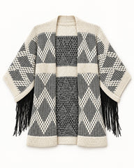 White & Taupe women's preloved long cardigan, VW-LC76