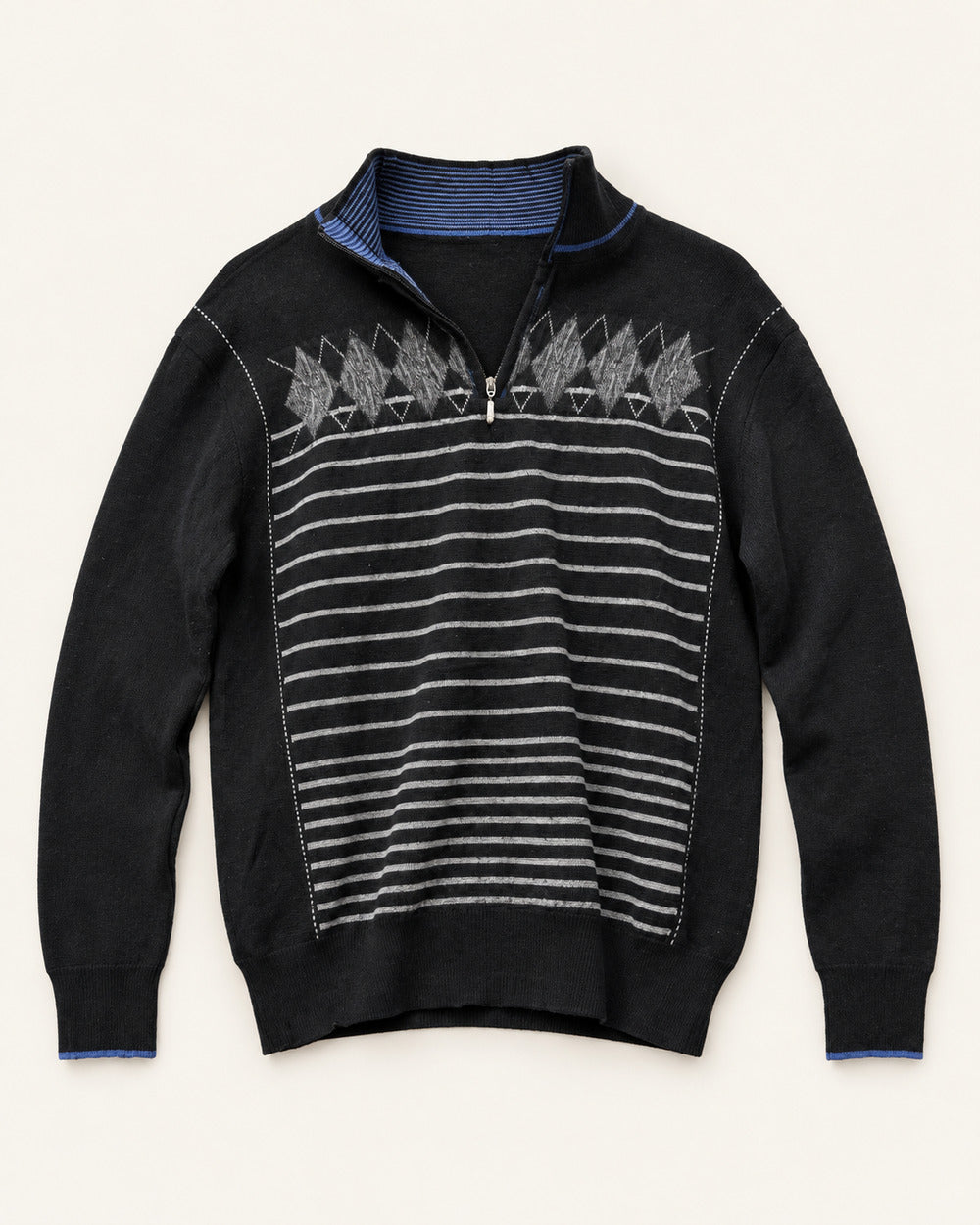 Black men's preloved zip-neck sweater, VW-MS10