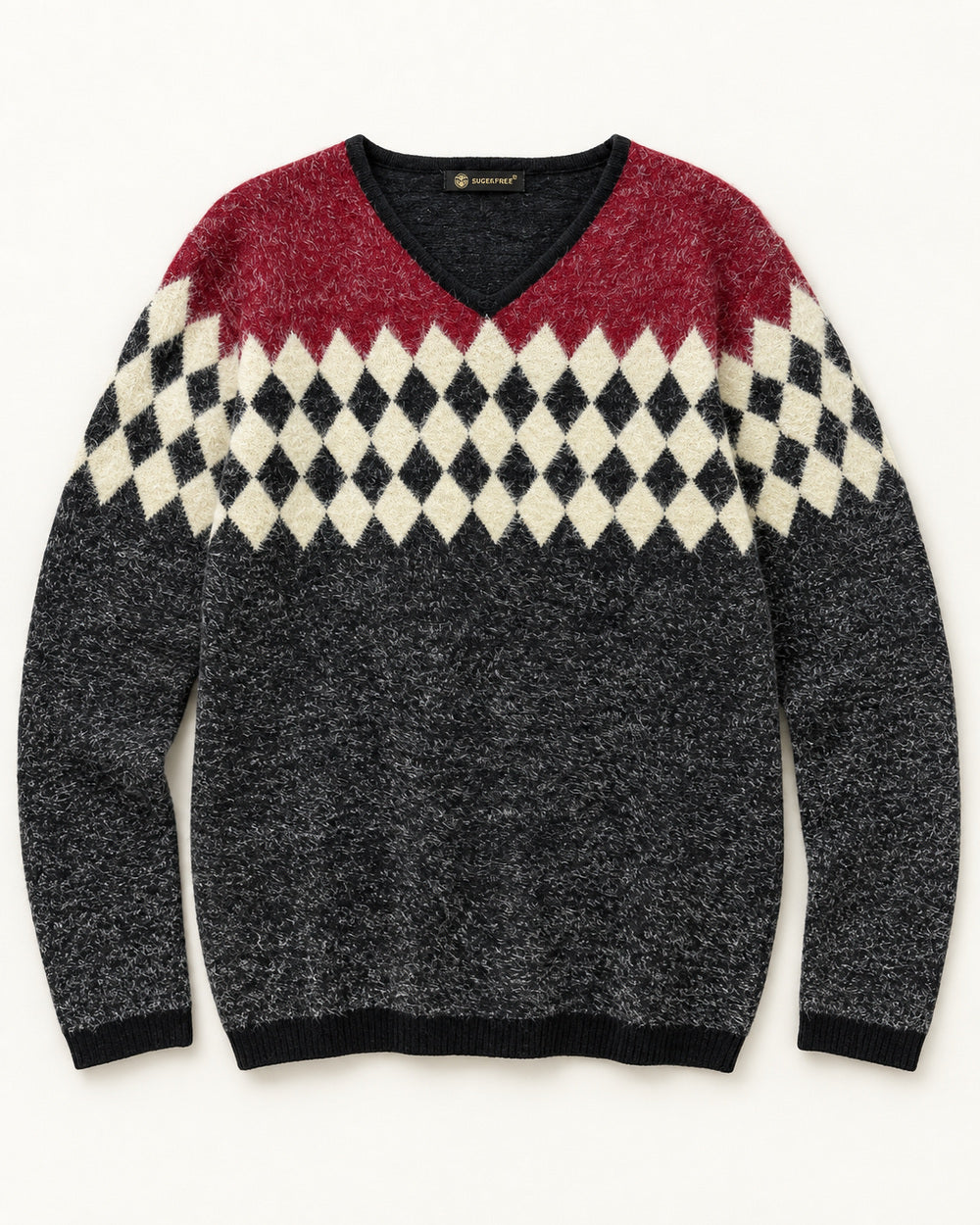 Charcoal, Red & Ivory men's preloved sweater, VW-MS100