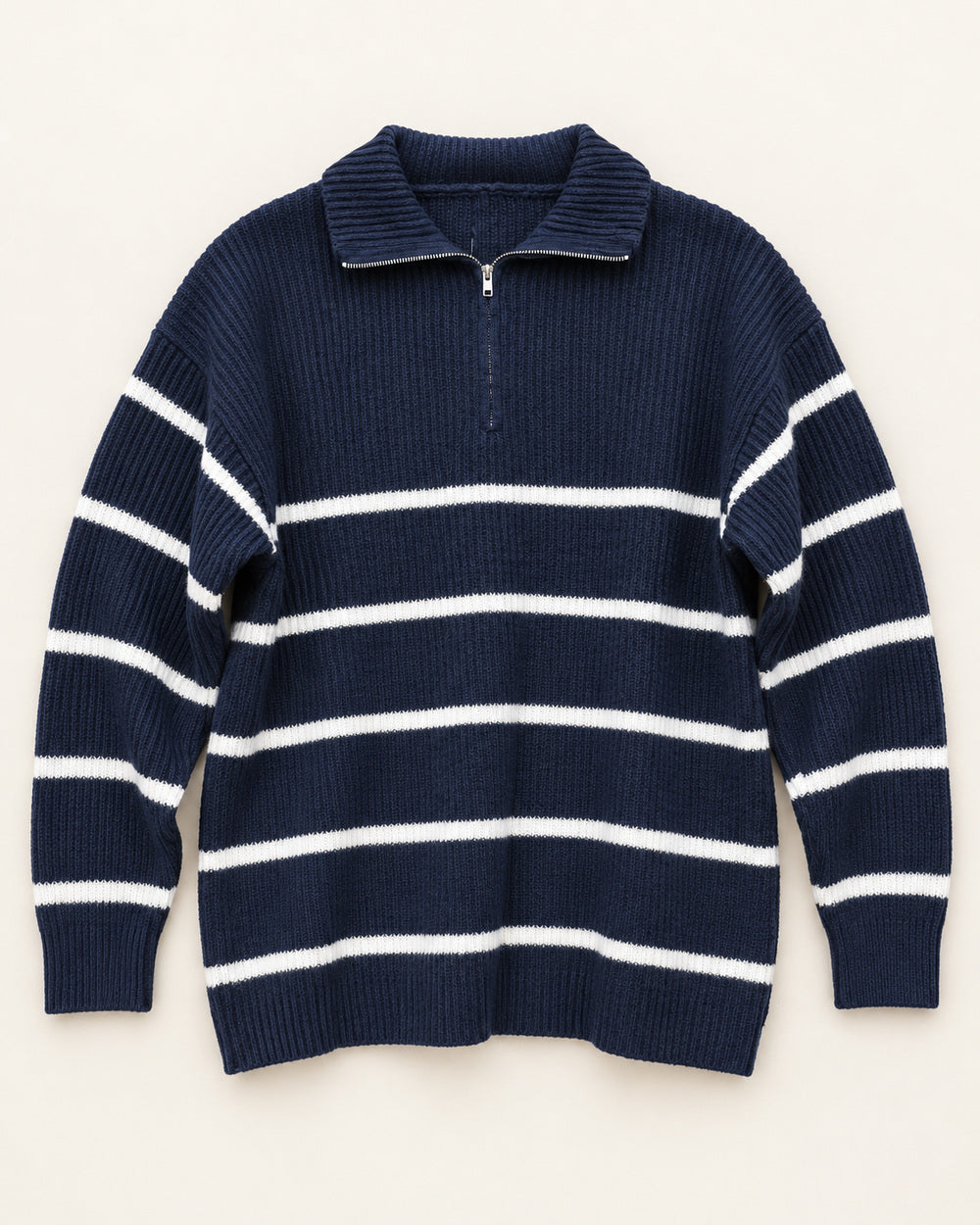 Navy & White men's preloved zip-neck sweater, VW-MS143