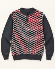 Grey & Red men's preloved zip-neck sweater, VW-MS155