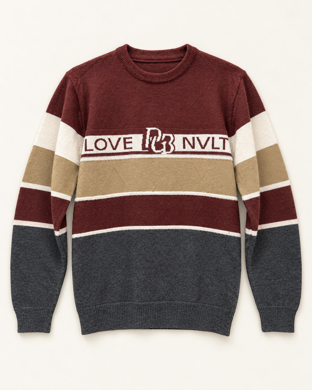 Brown, Cream & Charcoal men's preloved crew-neck sweater, VW-MS187