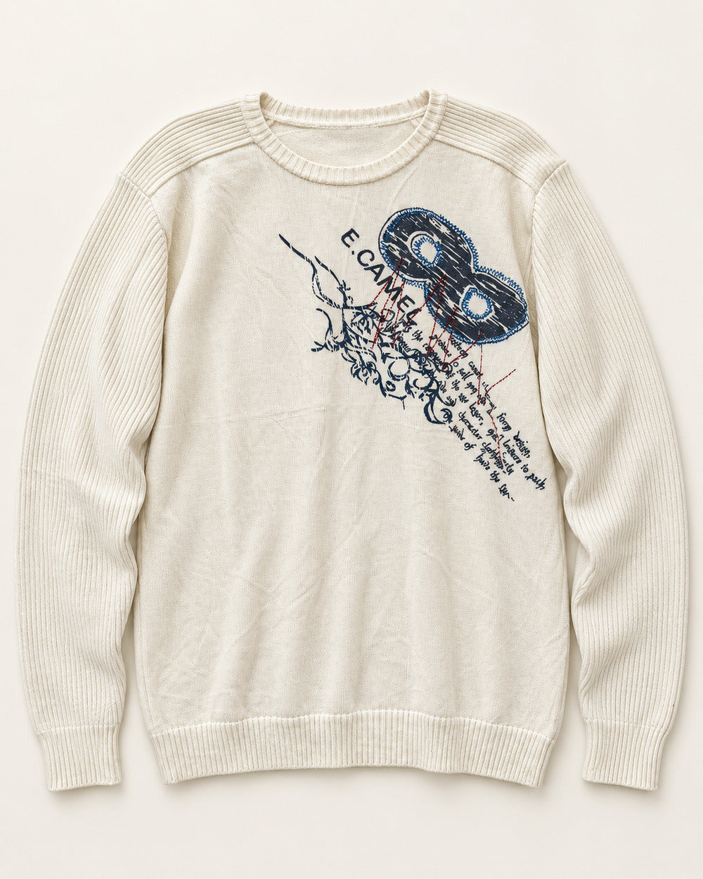 Cream & Blue men's preloved crew-neck sweater, VW-MS194