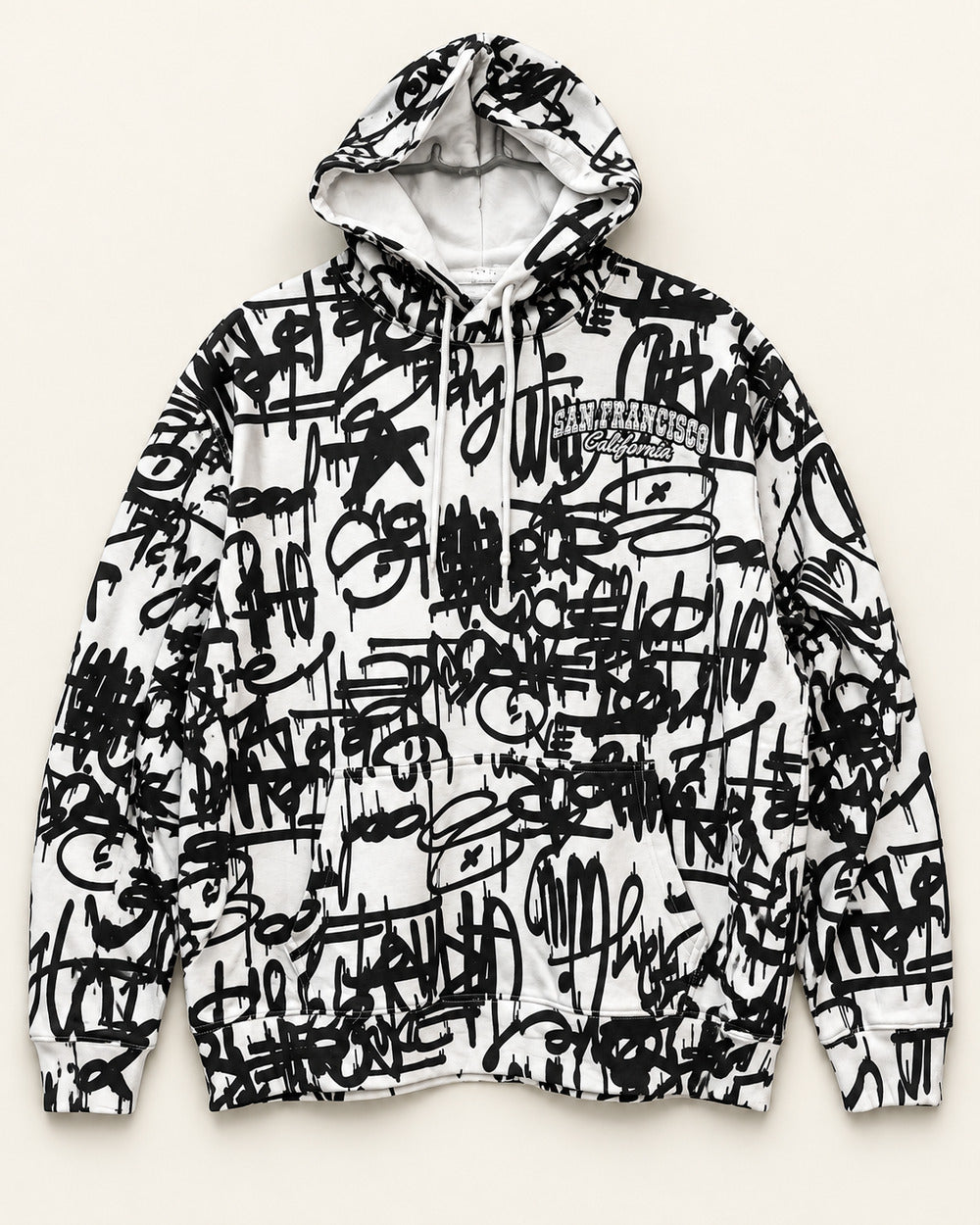 White & Black men's preloved zip hoodie, VW-MS218