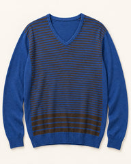 Royal Blue & Brown men's preloved v-neck sweater, VW-MS219