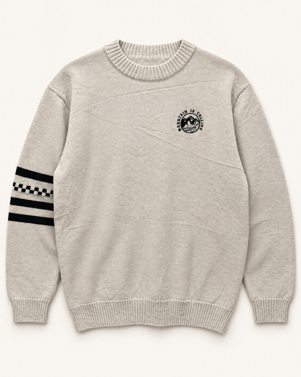 Cream & Black men's preloved crew-neck sweater, VW-MS237