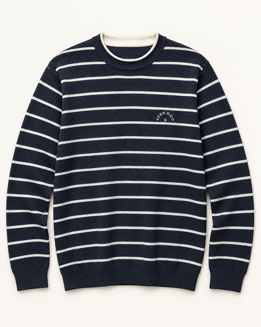 Navy & White men's preloved crew-neck sweater, VW-MS250