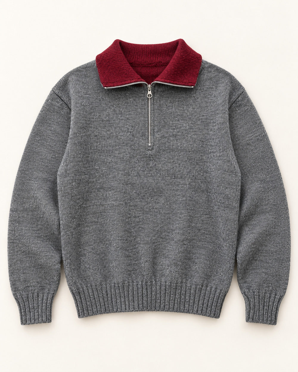 Grey & Burgundy men's preloved quarter-zip sweater, VW-MS268