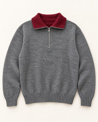 Grey & Burgundy men's preloved quarter-zip sweater, VW-MS268