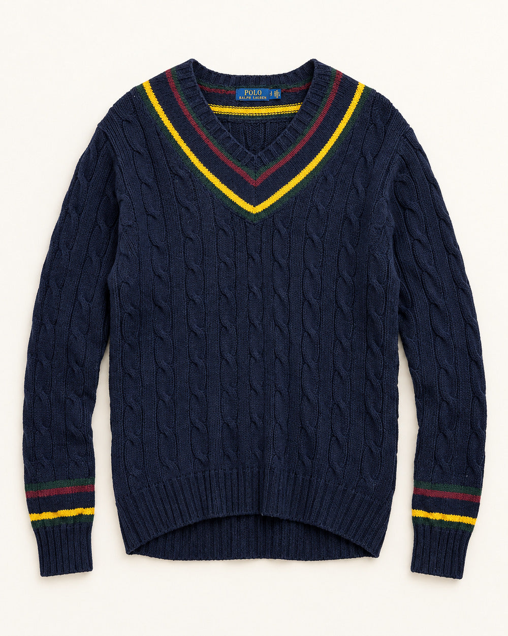 Navy, Red & Yellow men's preloved v-neck sweater, VW-MS270