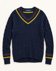 Navy, Red & Yellow men's preloved v-neck sweater, VW-MS270