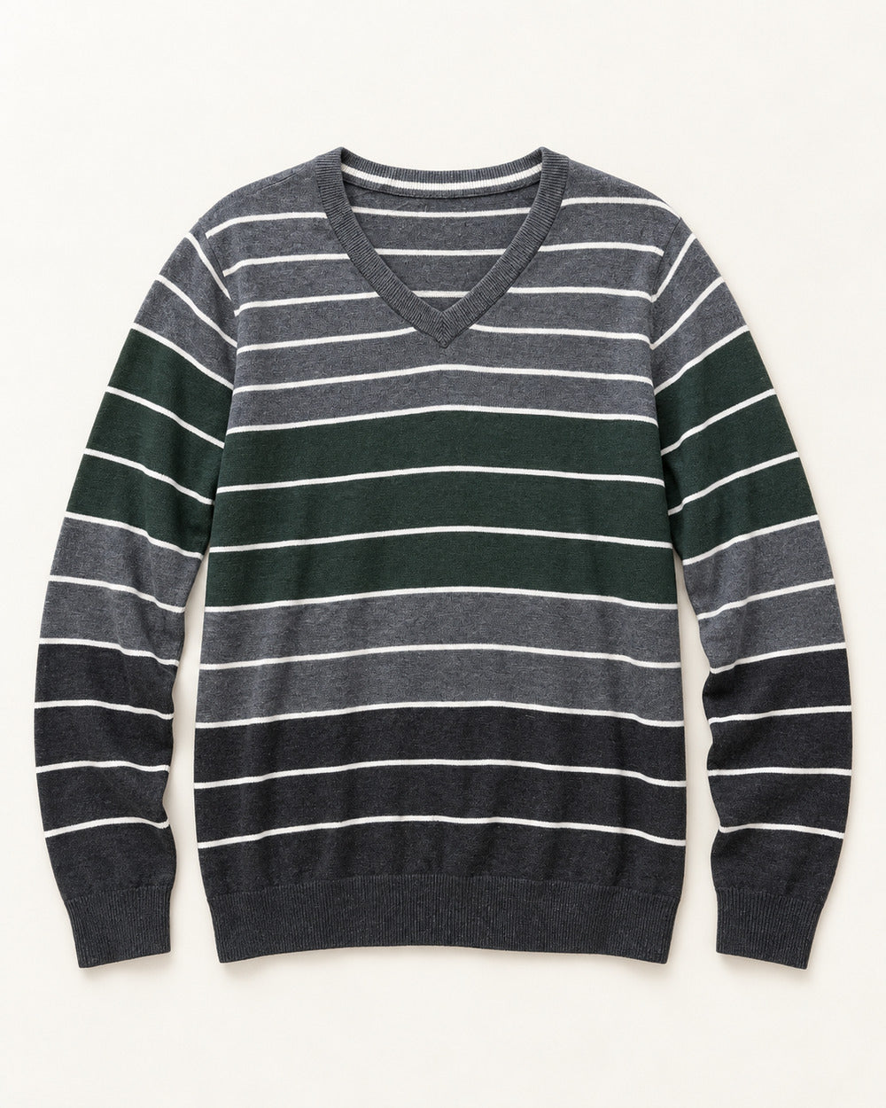 Grey & Forest Green men's preloved v-neck sweater, VW-MS273