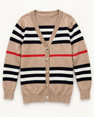 Beige, Black & Red men's preloved v-neck cardigan, VW-MS281